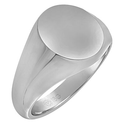 Oval All polished Top Signet Ring 14x14mm in 14k White gold 