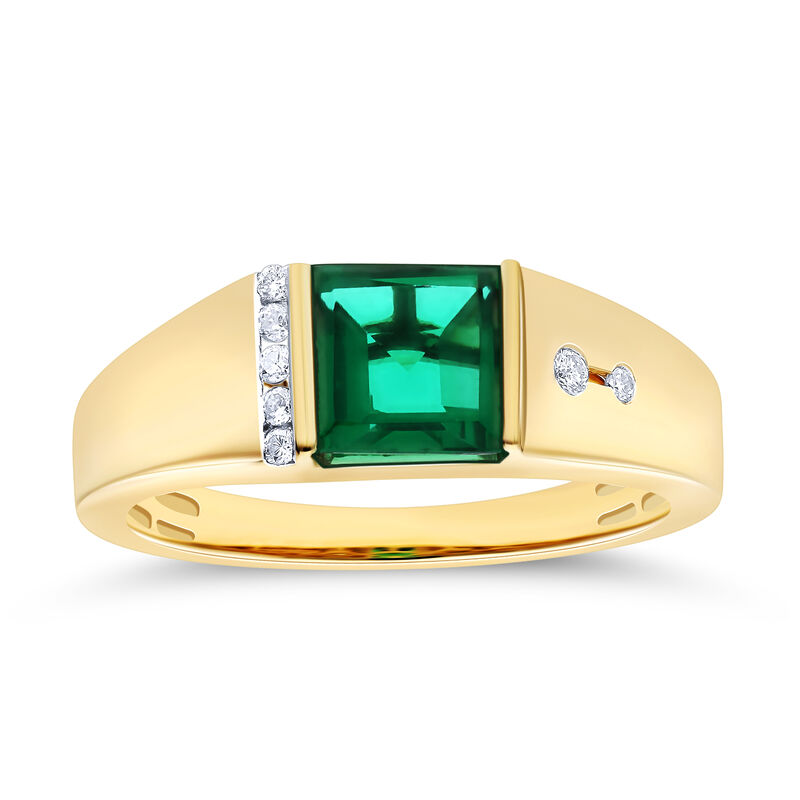 Men's Princess-Cut Created Emerald & Diamond Ring in 10k Yellow Gold image number null