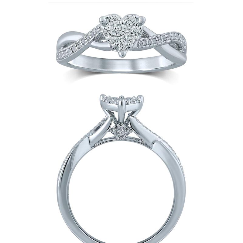 Brilliant-Cut 0.25ctw. Diamond Heart Cluster Promise Ring in 10k White Gold image number null