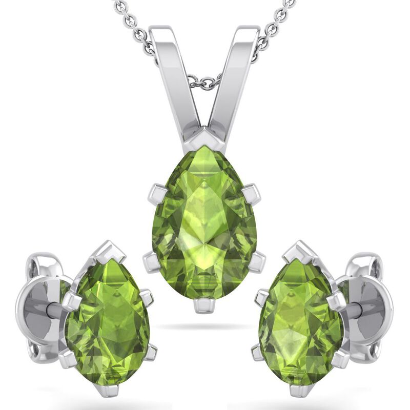 Pear Peridot Necklace & Earring Jewelry Set in Sterling Silver image number null