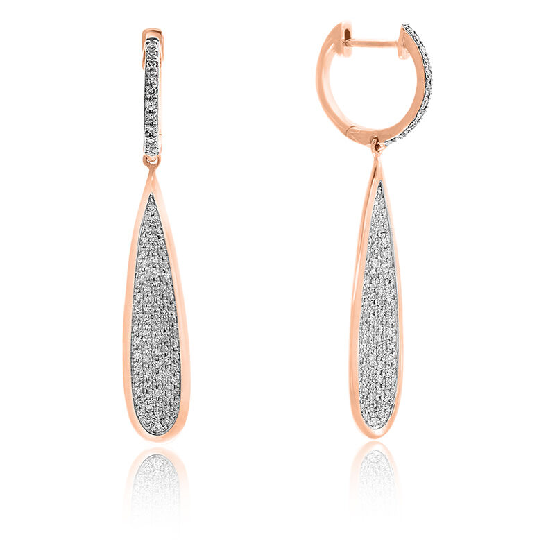 EFFY Long Teardrop Pave Diamond Dangle Earrings in 14k Rose Gold image number null