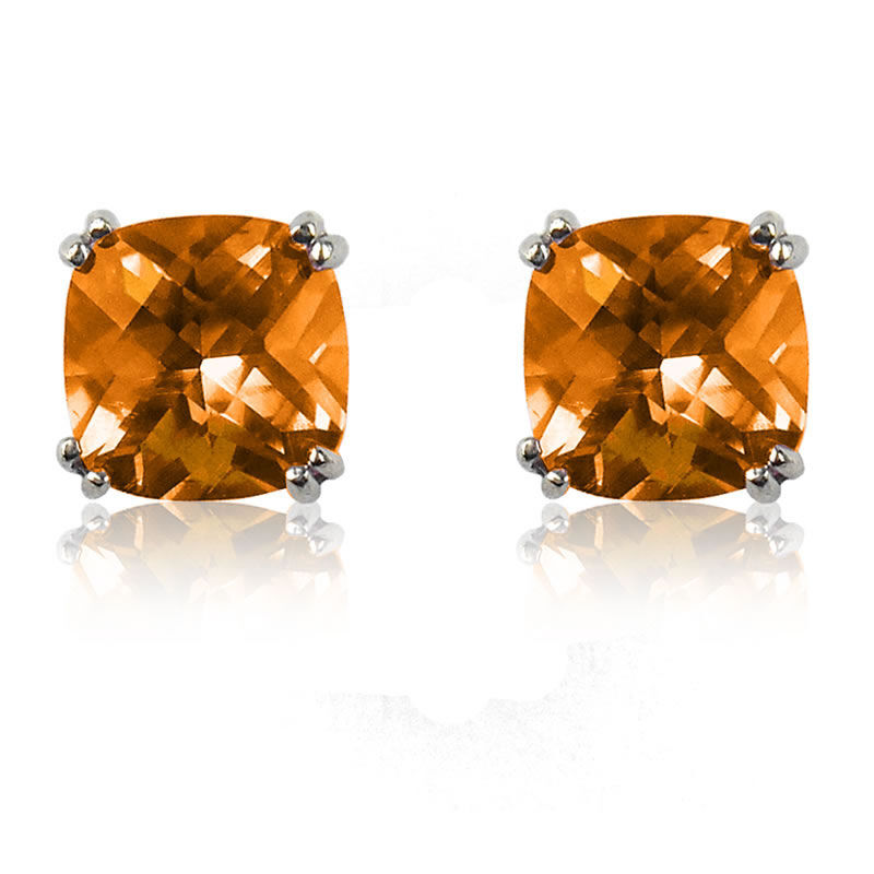 Citrine Cushion-Cut Stud Earrings in Sterling Silver image number null