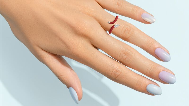 Pear-Shaped Lab Grown Diamond Red Ceramic Open Style Ring in Sterling Silver image number null