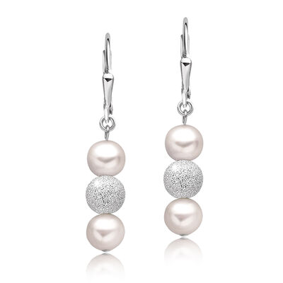 Freshwater Pearl & Sparkle Beads Dangle Earrings in Sterling Silver