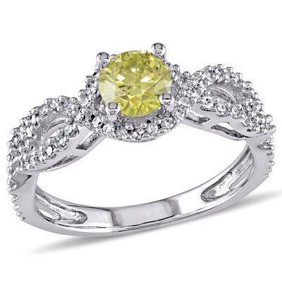 Round-Cut 3/4ctw. Yellow Diamond Twist Engagement Ring in 10k White Gold