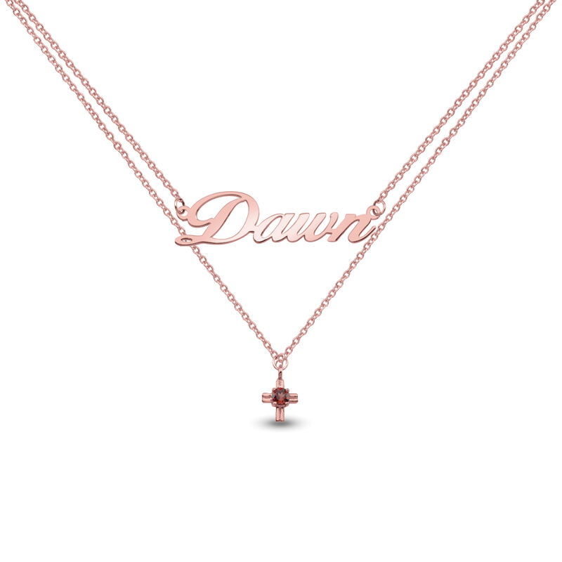 Nameplate Necklace with Birthstone Cross in 10k Rose Gold image number null