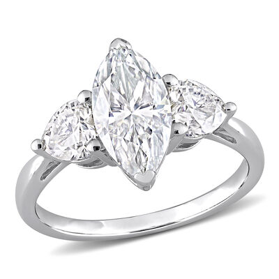 Marquise-Cut 2 1/2ctw. Created Moissanite Three-Stone Engagement Ring in Sterling Silver