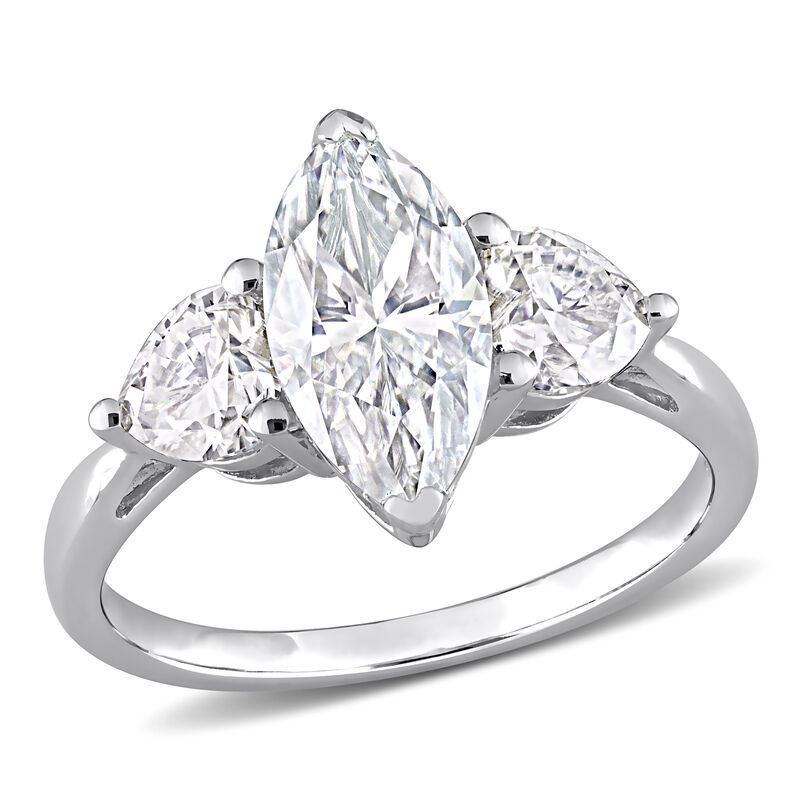 Marquise-Cut 2 1/2ctw. Created Moissanite Three-Stone Engagement Ring in Sterling Silver image number null
