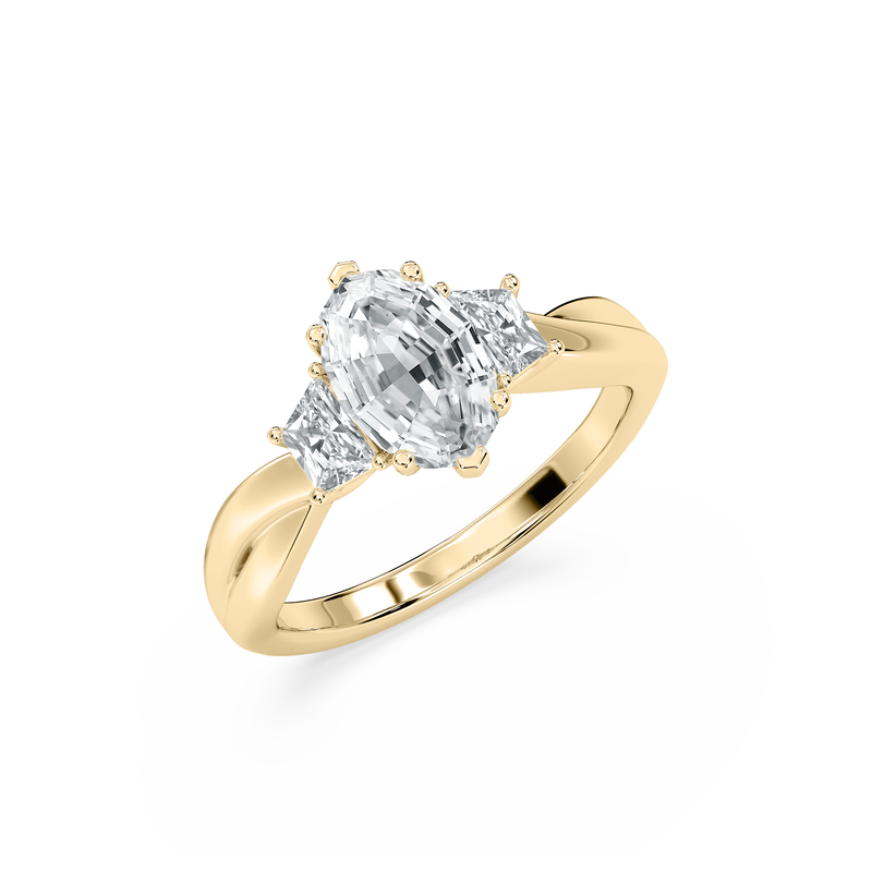 Duchess Oval Lab Grown Diamond 2 1/2ctw. Three Stone Twist Engagement Ring in 14k Yellow Gold image number null