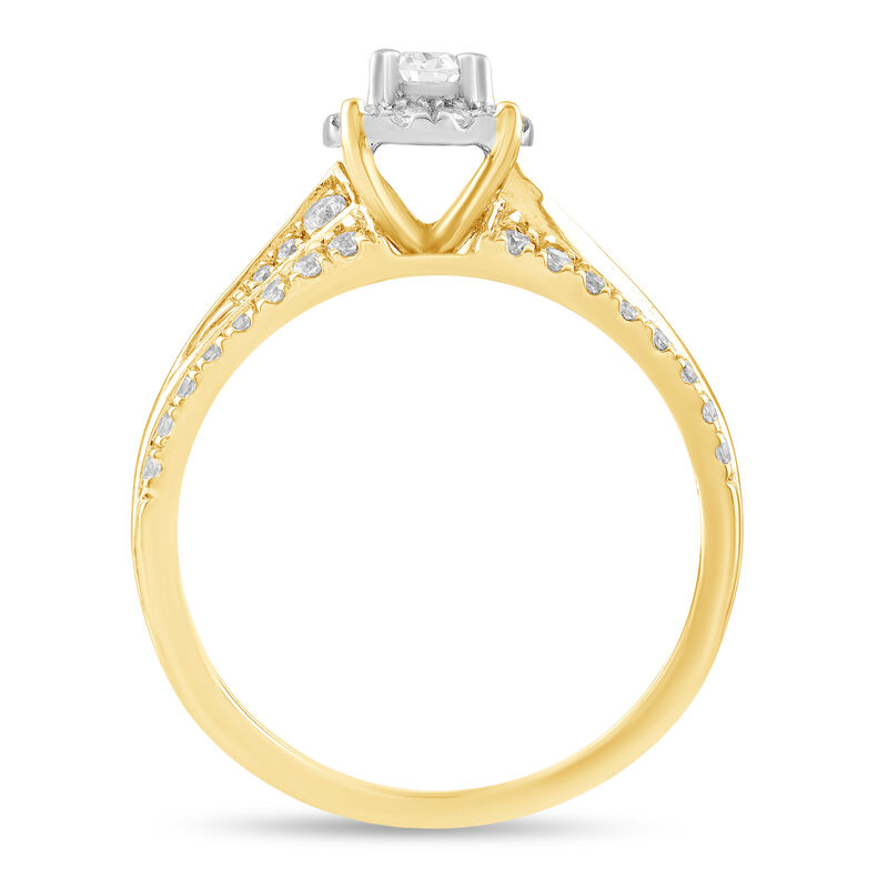 Oval Natural Diamond 3/4ctw. Three Row Engagement Ring in 14k Yellow Gold image number null