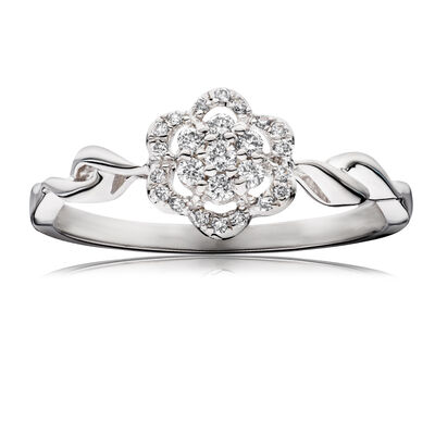 Floral Halo Diamond Promise Ring in 10k White Gold