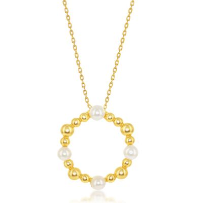 Freshwater Pearl Beaded Circle Pendant in Yellow Gold Plated Sterling Silver