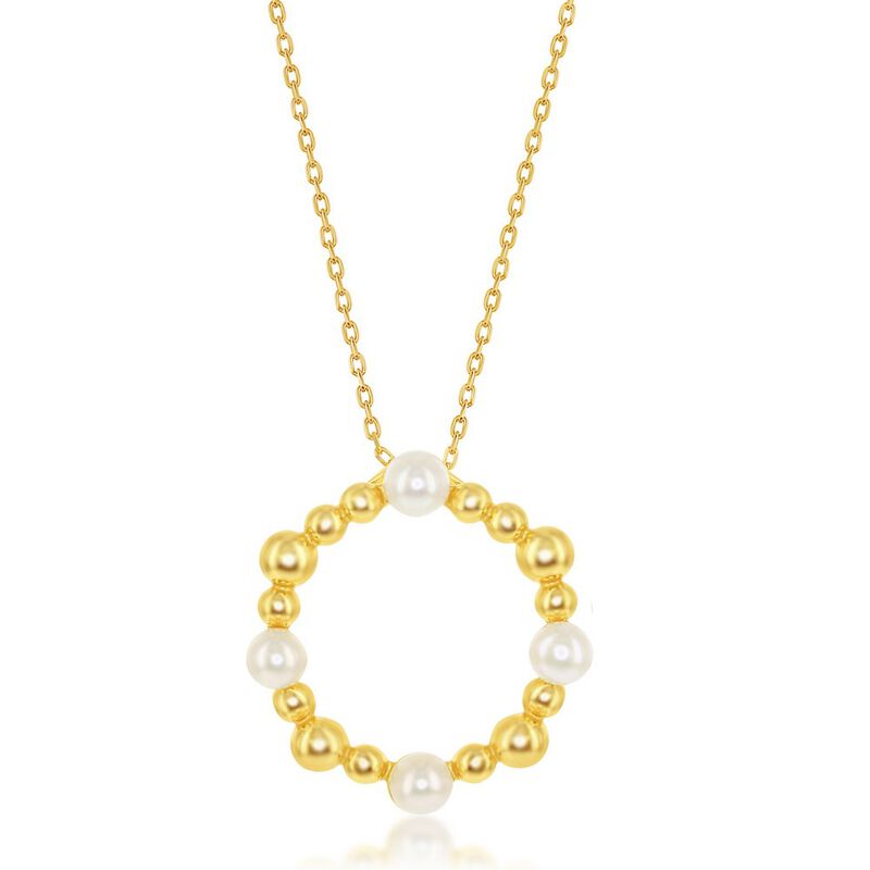 Freshwater Pearl Beaded Circle Pendant in Yellow Gold Plated Sterling Silver image number null