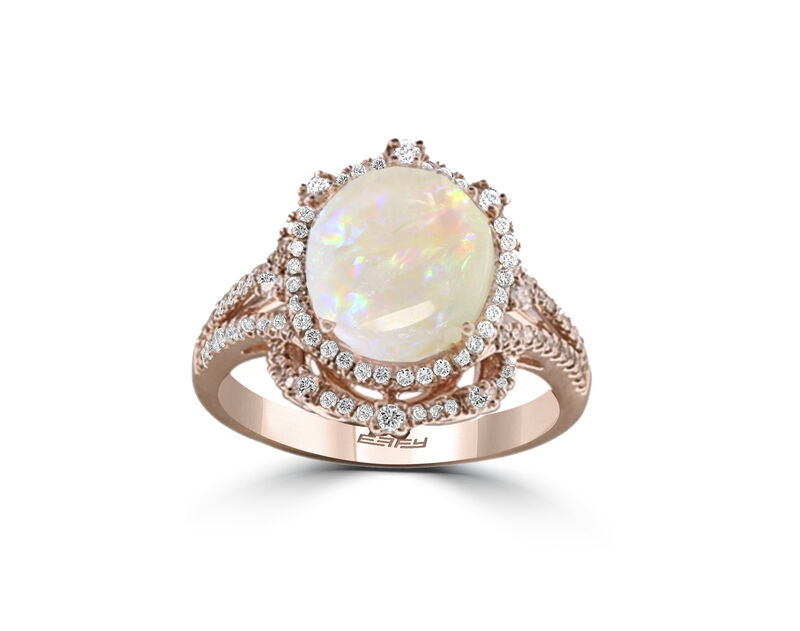 EFFY Oval Opal & Diamond Halo Ring in 14k Rose Gold image number null