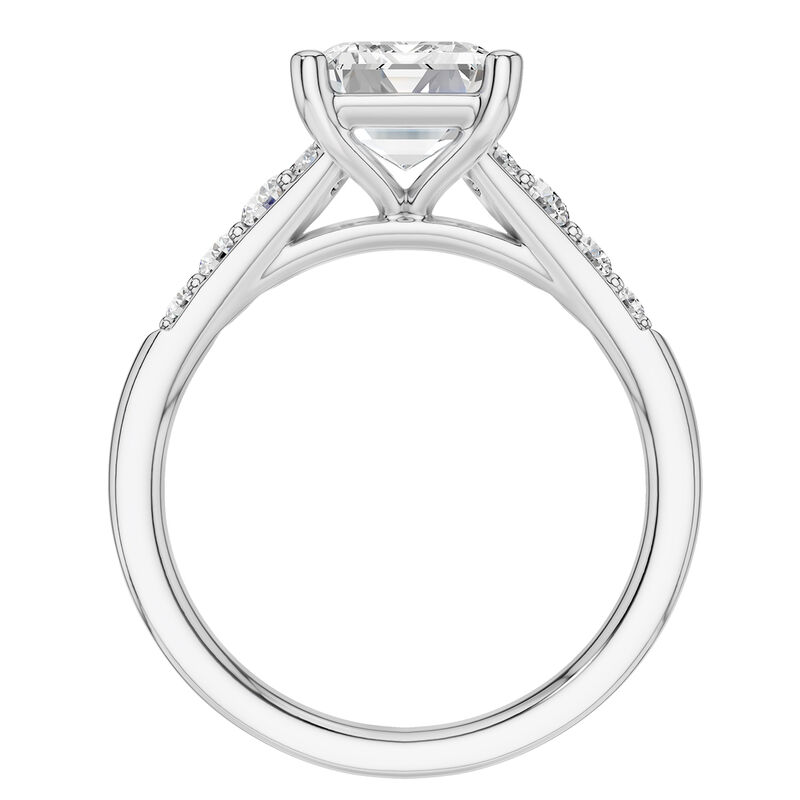 Radiant Lab Grown Diamond 3 1/3ctw. Tapered Diamond Shank Engagement Ring in 14k White Gold image number null