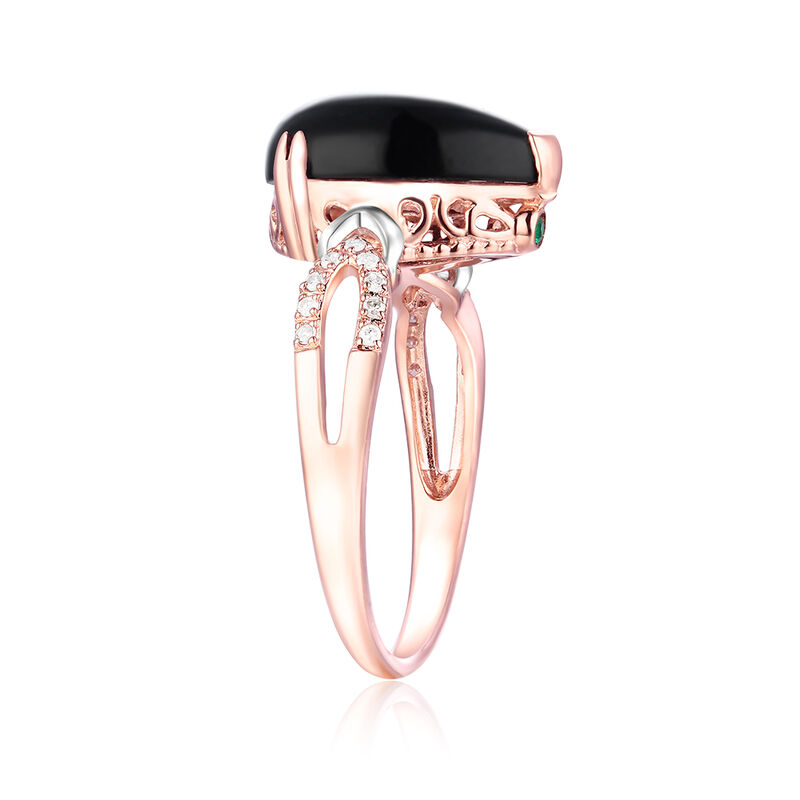 Pear Onyx & Diamond Twist Ring in 10k White & Rose Gold image number null