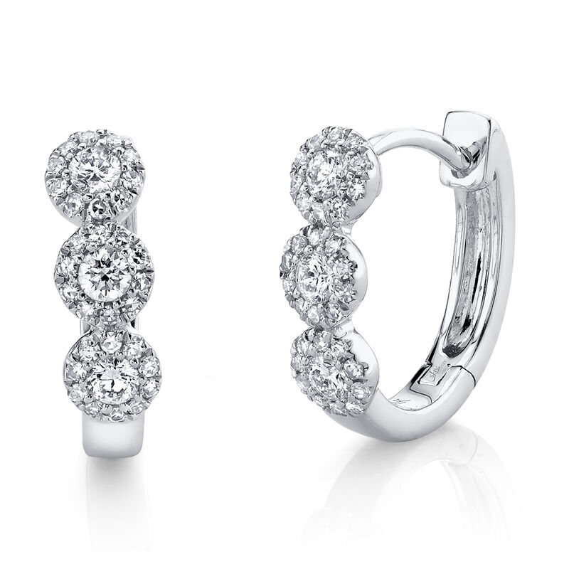 Shy Creation: Diamond Halo Hoop Earrings in 14k White Gold image number null