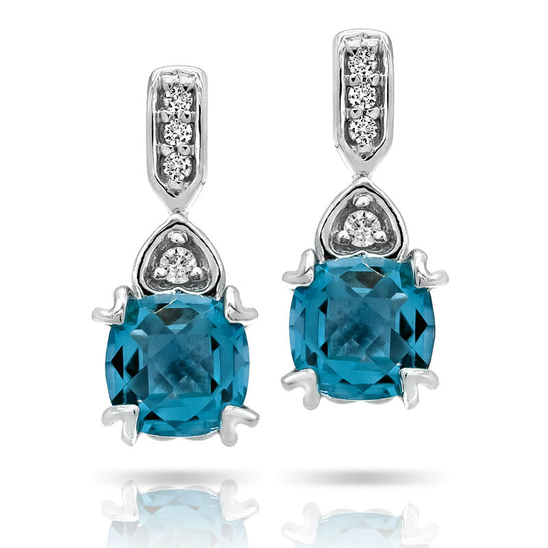 Cushion Blue Topaz & Diamond Drop Fashion Earrings in 10k White Gold image number null