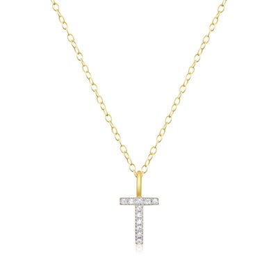 Lab Grown Diamond Letter T Initial Pendant Necklace in 14k Yellow Gold Plated Sterling Silver