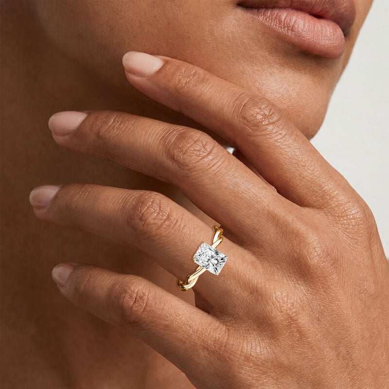 Radiant Lab Grown Diamond 2 1/6ctw. Twist Hidden Halo Solitaire Engagement Ring in 14k Yellow Gold image number null
