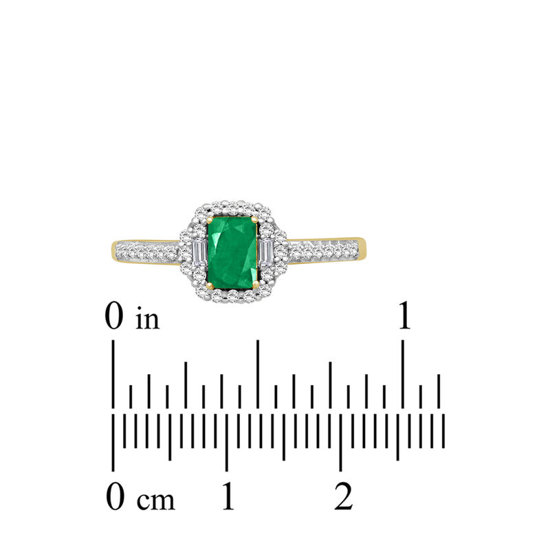 Emerald-Cut Emerald & Diamond Halo Ring in 10k Yellow Gold image number null
