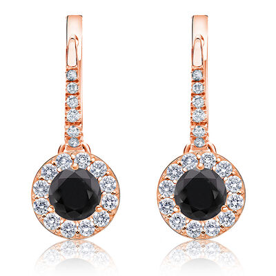 Black Diamond Halo 2ct. Drop Earrings in 14k Rose Gold