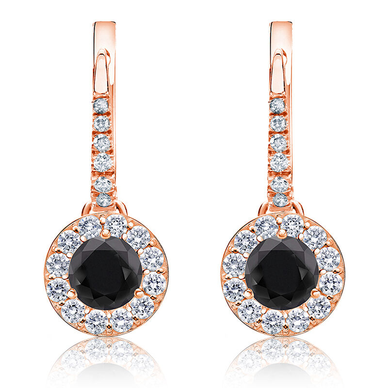 Black Diamond Halo 2ct. Drop Earrings in 14k Rose Gold image number null