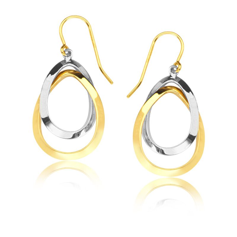 Interlocked Dangle Double Teardrop Leverback Earrings in 14K Two-Toned Gold image number null