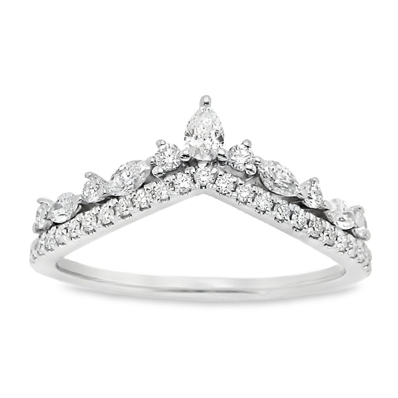 Pear Marquise and Round Diamond 1/2ctw. Double Row Chevron Contour Wedding Ring in 14k White Gold image number null