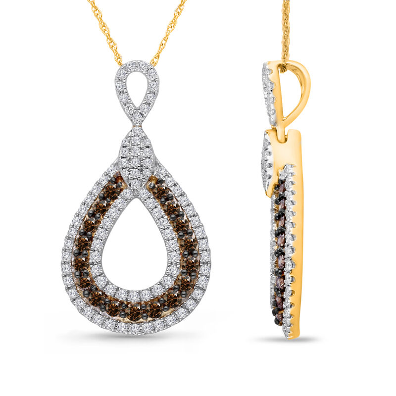 Champagne & White 3/4ctw. Diamond Open Loop Pendant in 14k Yellow Gold image number null