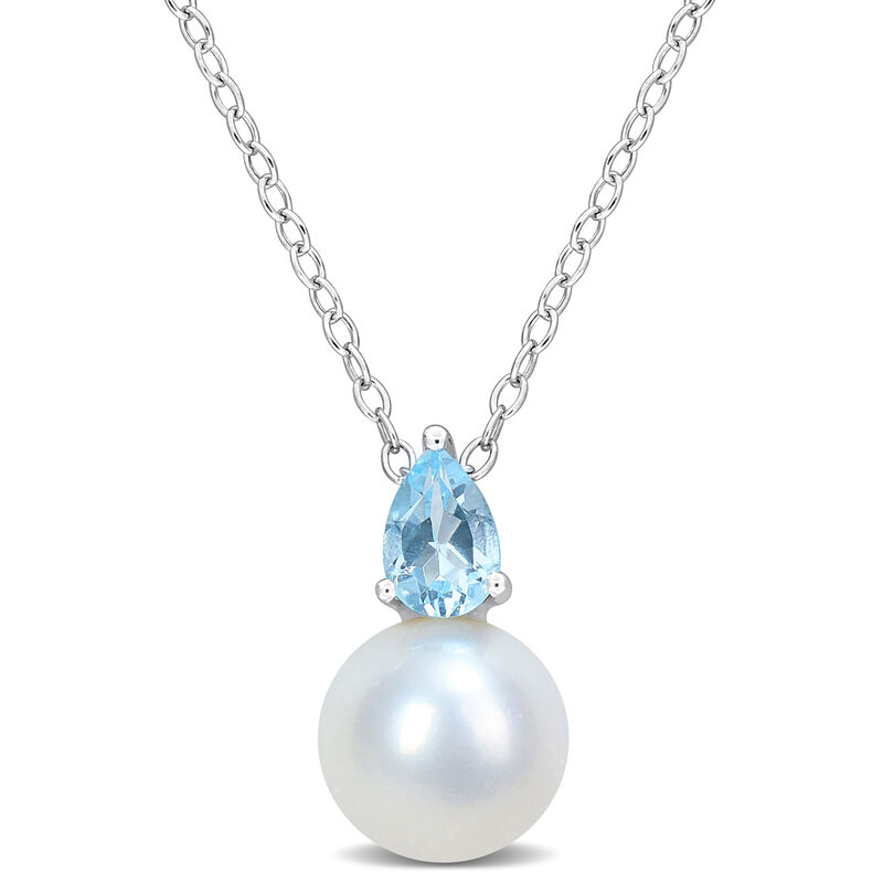 Sky Blue Topaz & Freshwater Cultured Pearl Necklace in Sterling Silver image number null