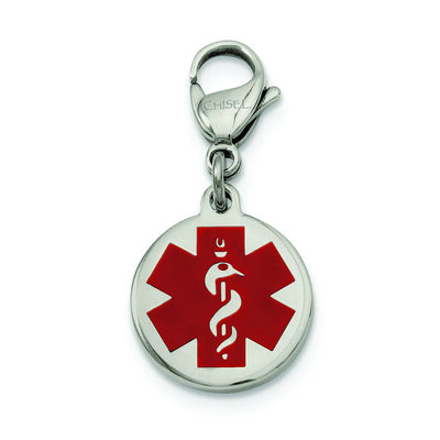Medical Alert ID Charm in Stainless Steel