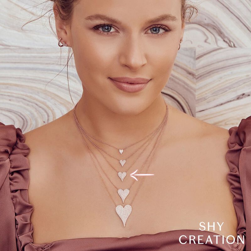 Shy Creation 0.21 ctw Pave Diamond Heart Necklace in 14k Rose Gold SC55002006 image number null