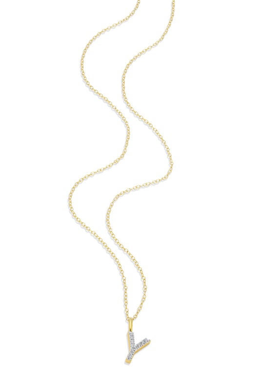Lab Grown Diamond Letter Y Initial Pendant Necklace in 14k Yellow Gold Plated Sterling Silver image number null