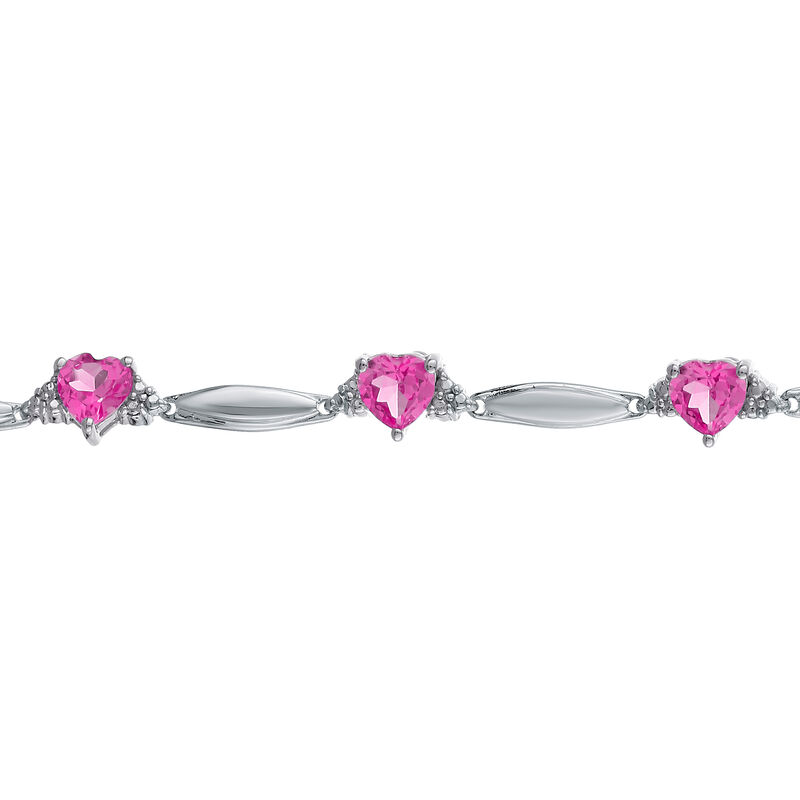 Created Pink Sapphire Heart Bracelet in Sterling Silver image number null