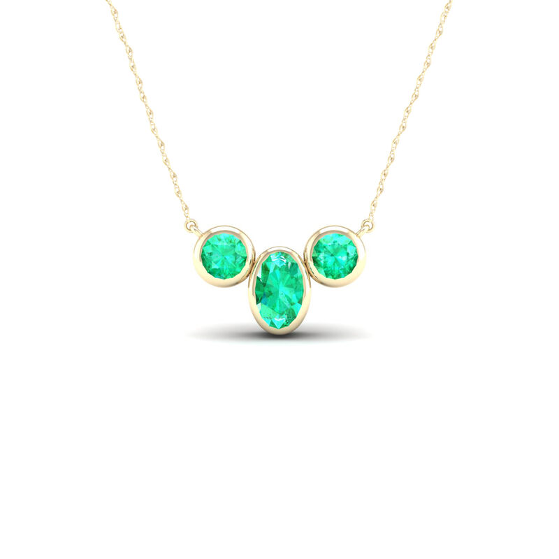 Oval & Round Bezel Emerald Necklace in 10k Yellow Gold image number null