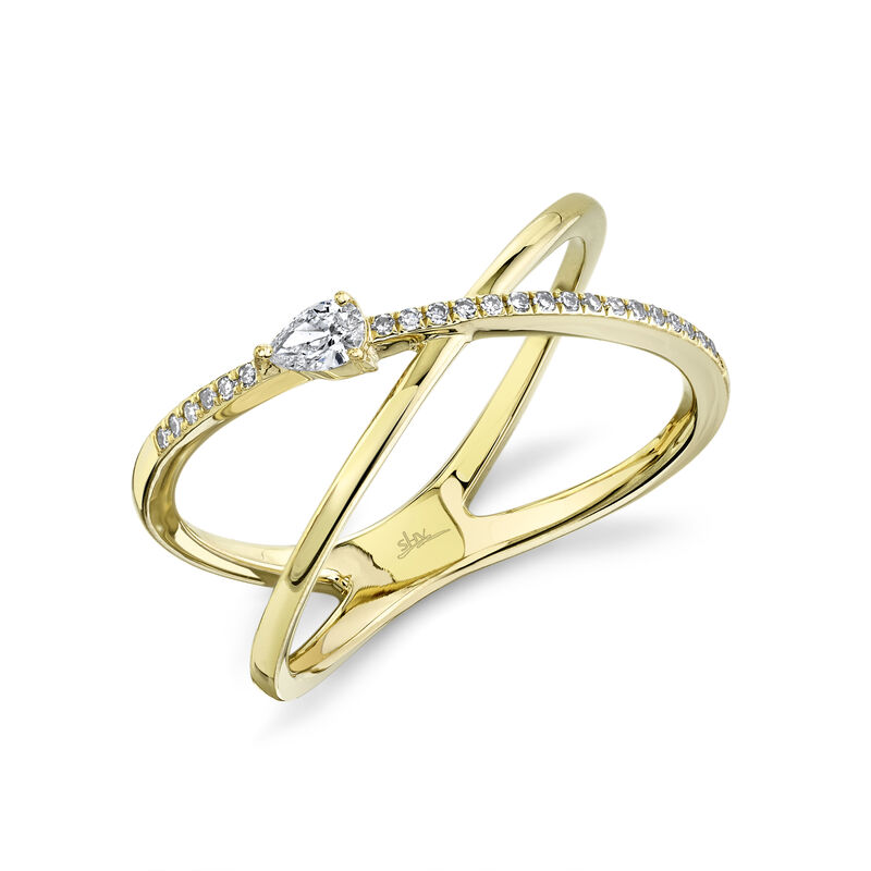 Shy Creation 0.15ctw. Diamond Crossover Ring in 14k Yellow Gold image number null