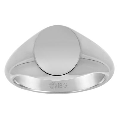 Oval All polished Top Signet Ring 12x12mm in 10k White Gold 