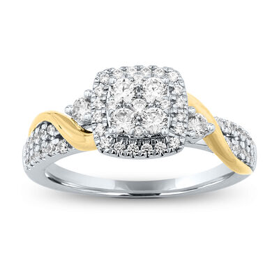 Faith. Diamond 5/8ctw. Twist Engagement Ring in 10k White & Yellow Gold