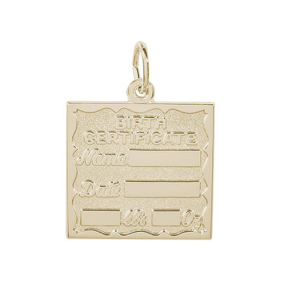 Birth Certificate Charm in 14k Yellow Gold 
