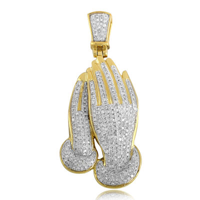 1ctw. Diamond Praying Hands Pendant in 10k Yellow Gold