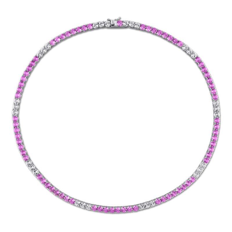 Pink Sapphire & White Sapphire Tennis Necklace in Sterling Silver image number null