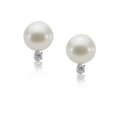 Imperial Pearl Freshwater Pearl & Diamond Stud Earrings in 10k White Gold