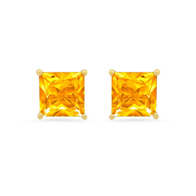 Princess-Cut Citrine Solitaire Stud Earrings in 14k Yellow Gold