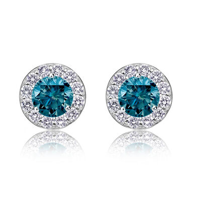 Blue Diamond 2ct. t.w. Halo Stud Earrings in 14k White Gold