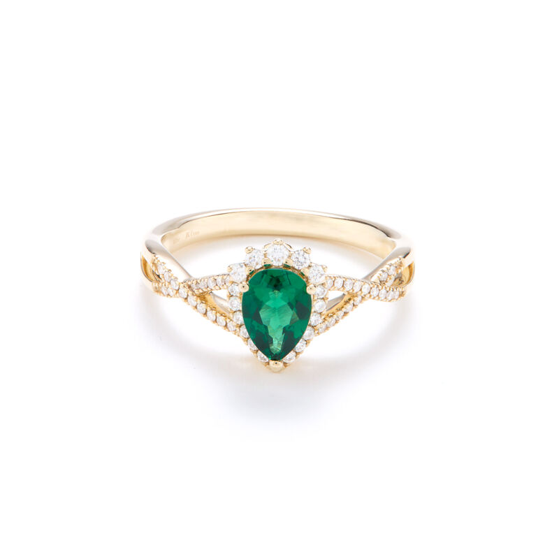 JK Crown 10kt. YG Created Emerald & Diamond Ring image number null