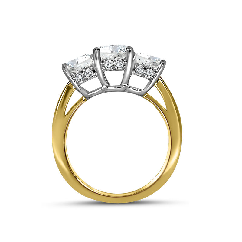 Blossom Cut Round Lab Grown 2.35ctw. Diamond 3 Stone Hidden Halo Engagement Ring in 14k Yellow Gold image number null