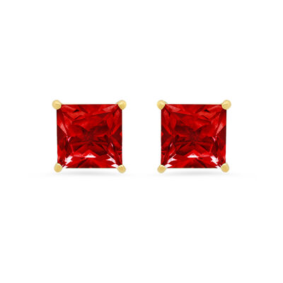 Princess-Cut Created Ruby Solitaire Stud Earrings in 14k Yellow Gold