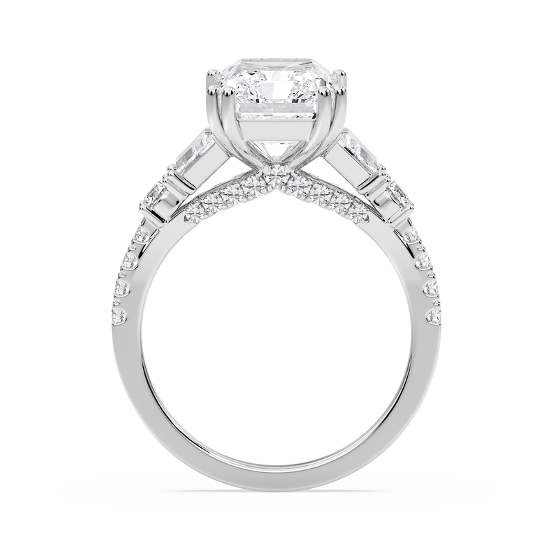 Radiant Lab Grown Diamond 5 1/4ctw. Three Stone Engagement Ring in 14k White Gold image number null