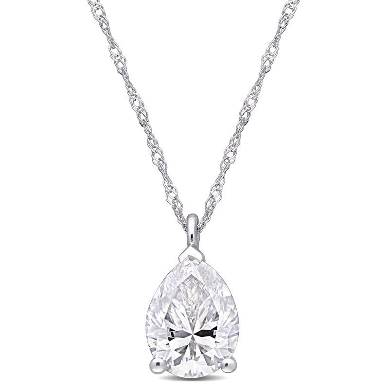 Created Pear-Shaped Moissanite Solitaire Pendant in 10k White Gold image number null